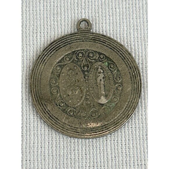 Vintage Religious Medallion Pendant Dual Saints Silver Tone - Picture 2 of 5